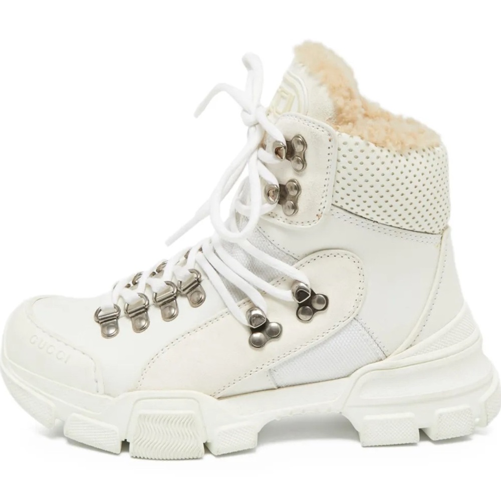 GUCCI Women's White Fur-Lined Hiking Boots